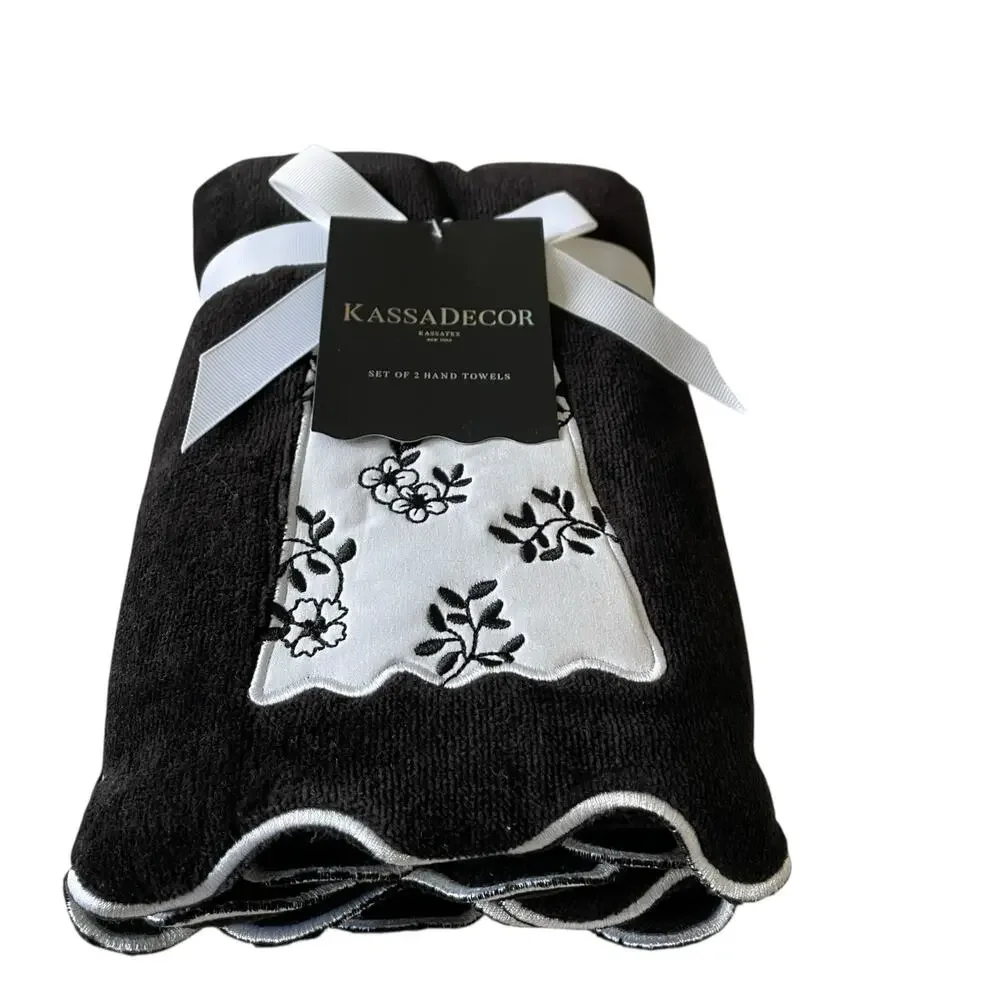 Kassa Decor  Halloween Ghost Hand Towels 18x28 Plush Black & White Set of 2 New
